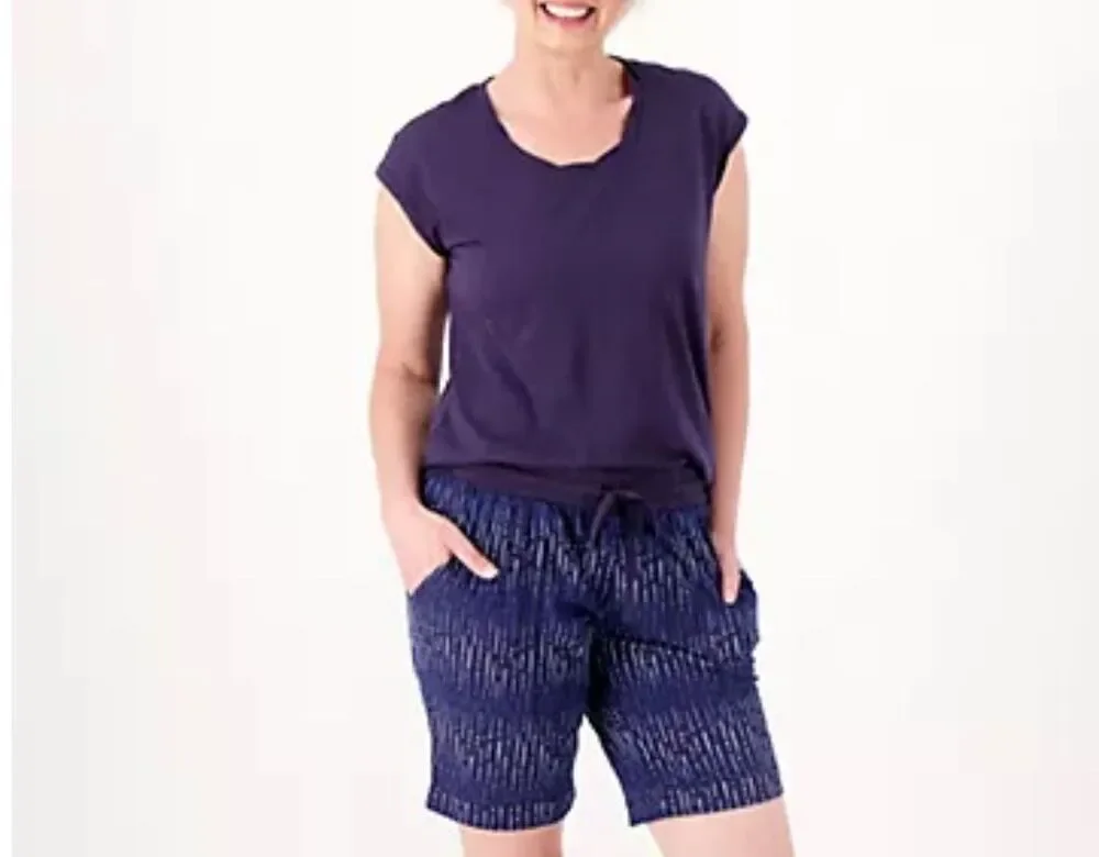 Splendid Slub Jersey Twist Neck Tee Bermuda Short Set Navy Stripe Women’s Medium
